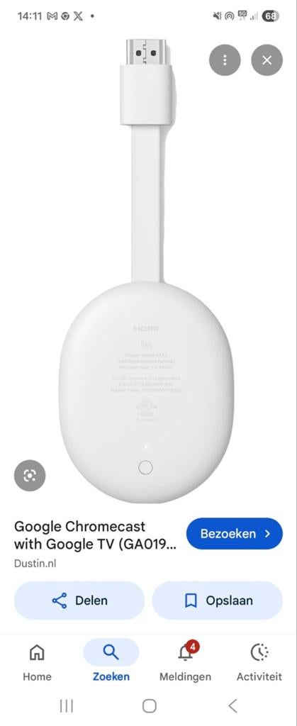 Google Chromecast met Google TV (GA019...) - Wit, Audio, Tv en Foto, Mediaspelers, Ophalen of Verzenden, Gebruikt, HDMI, Zonder harde schijf