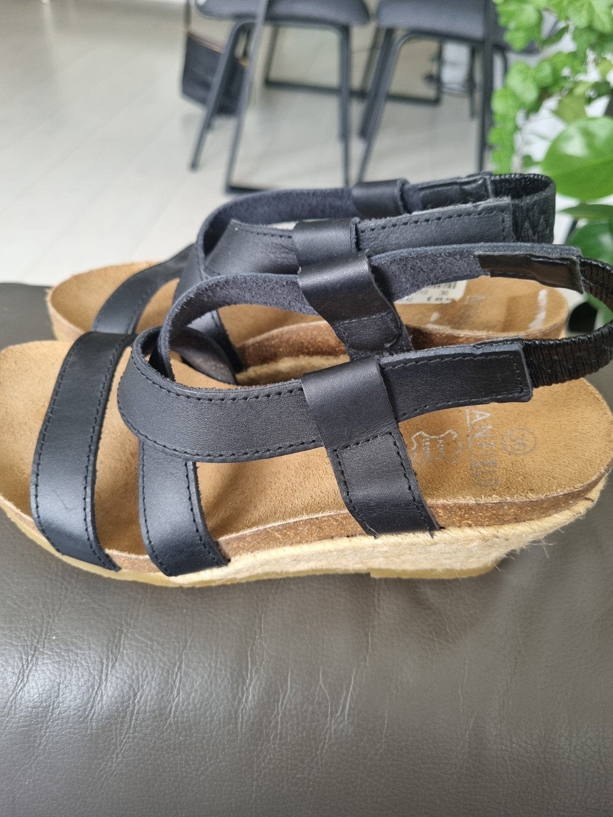 Sandalen manfield leer maat 36 nieuw, Ophalen, Zwart, Nieuw, Sandalen of Muiltjes