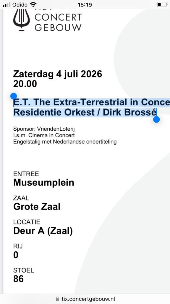 E.T. in Concert Concertgebouw 4 juli 2026, Twee personen, Juli