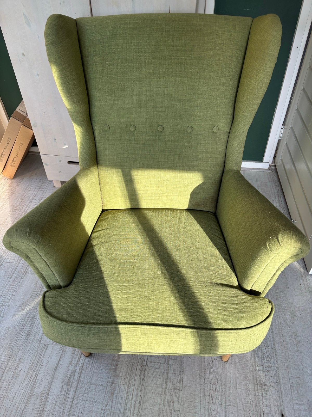 IKEA groene fauteuil in goede staat, Huis en Inrichting, Ophalen, Gebruikt, Stof