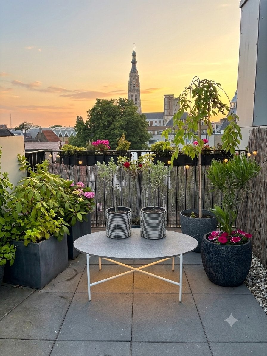 Complete dakterras/balkon inrichting met planten en tafel, Tuin en Terras, Ophalen, 100 cm of meer, Balkon, Zo goed als nieuw