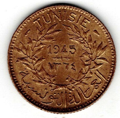 26-1731 Tunesie 1 franc 1945, Ophalen of Verzenden, Overige landen, Losse munt