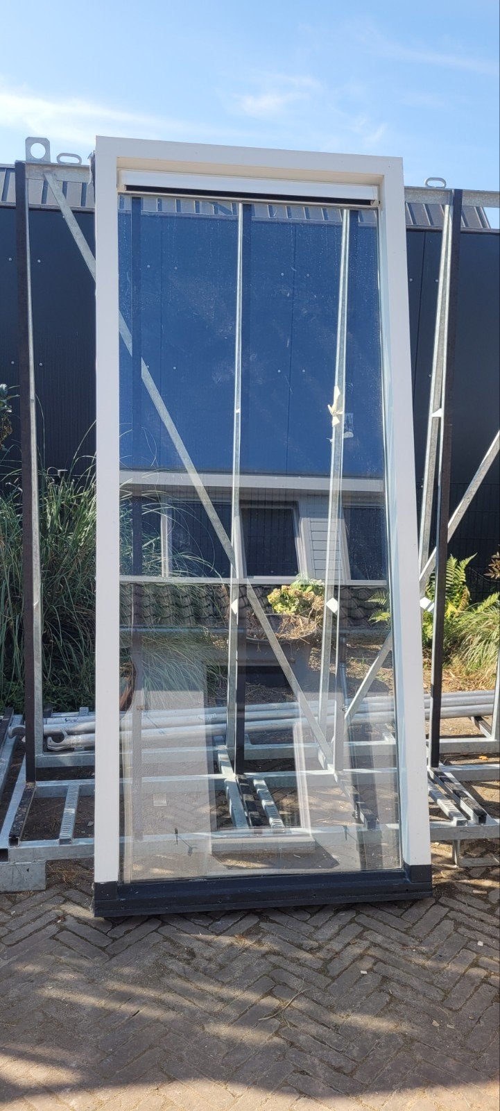Hardhouten kozijn met vast HR++ glas en DTS onderdorpel, Ophalen, Gevelraam of Ruit, Gebruikt, 80 tot 120 cm