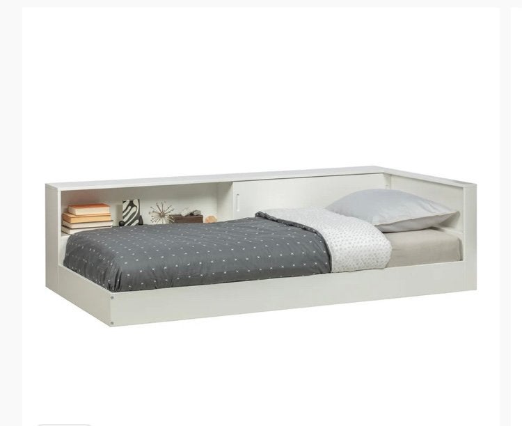 Eenpersoonsbed met opbergruimte wit, Ophalen, 90 cm, Eenpersoons, Wit