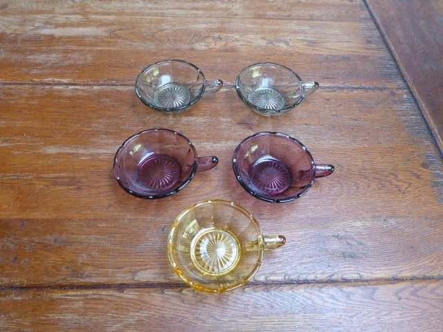 5 art deco persglazen dessert coupes, Ophalen of Verzenden