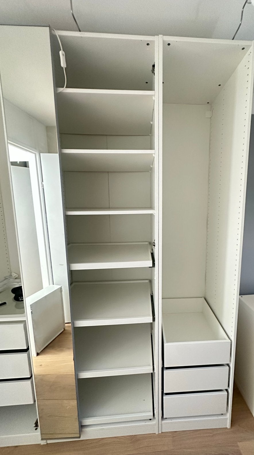 2-delige Pax Kast met spiegeldeur en lades, Huis en Inrichting, Kasten | Kledingkasten, Ophalen, Gebruikt, 100 tot 150 cm, 200 cm of meer