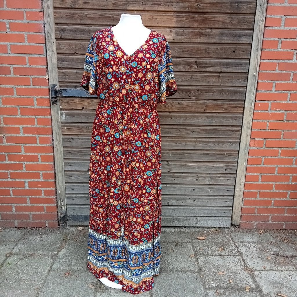 Nieuwe Ibiza stijl maxi dress bordeaux gebloemd 38/40, Maat 38/40 (M), Verzenden, Nieuw, Rood