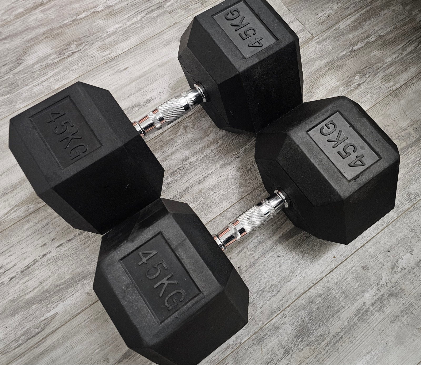 Hexa dumbells 2x45kg totaal 90kg Hexagon Halters, Sport en Fitness, Fitnessmaterialen, Ophalen, Zo goed als nieuw, Dumbbell
