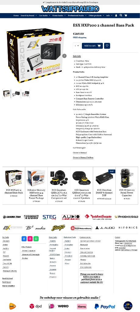 ESX HXP200 2 kanaals Bass Pack / Subwoofer set, Audio-design, Nieuw, Am Breilingsweg 3, 76709 Kronau, Duitsland, Ophalen of Verzenden