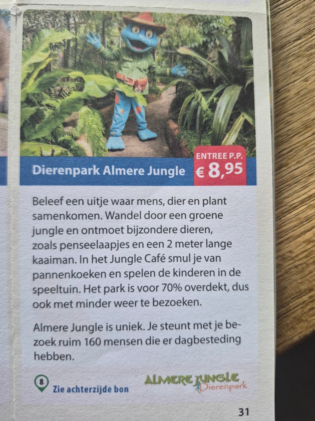 Dierenpark almere intree €8.95 p.p, Eén persoon, Kortingsbon