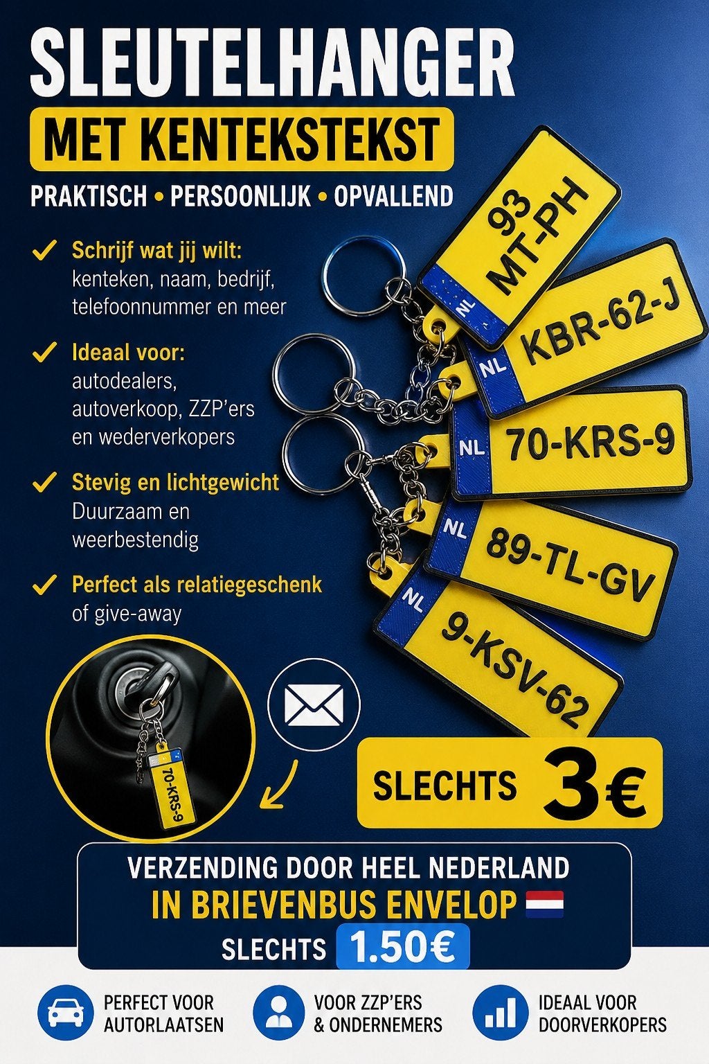 Sleutelhanger met kentekentekst - Gepersonaliseerd, Ophalen of Verzenden, Nieuw, Overige typen