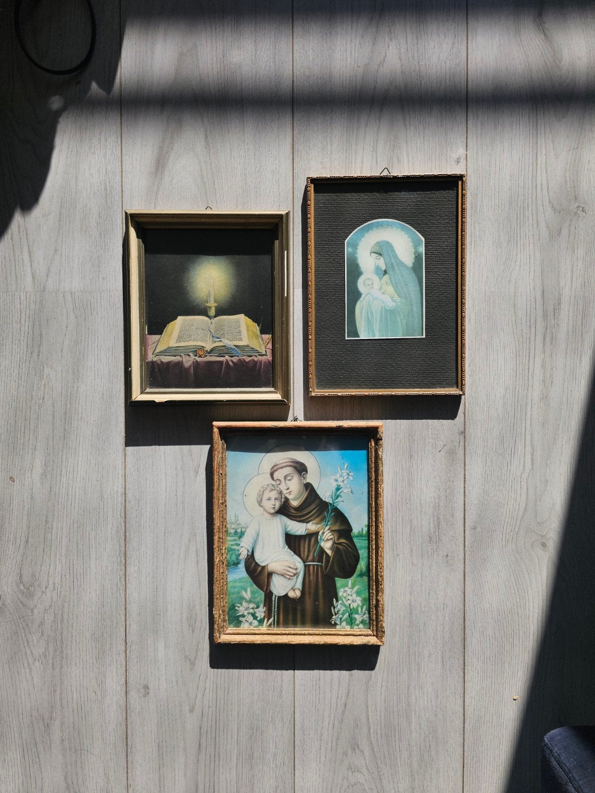 Set van 3 Oude Religieuze Lijsten - Bijbel, Maria, Heilige, Antiek en Kunst, Ophalen of Verzenden