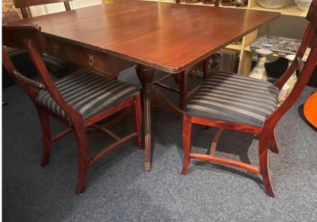 Engelse hangoortafel met lade en 4 mahonie stoelen, Antiek en Kunst, Ophalen of Verzenden