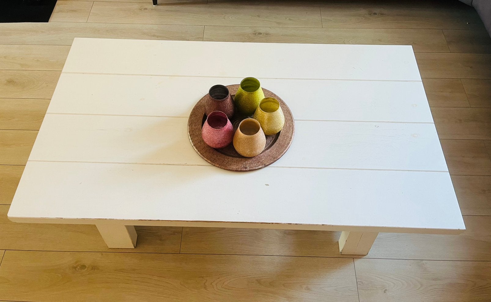 Witte salontafel van hout, Ophalen, Gebruikt, 100 tot 150 cm, 50 tot 100 cm