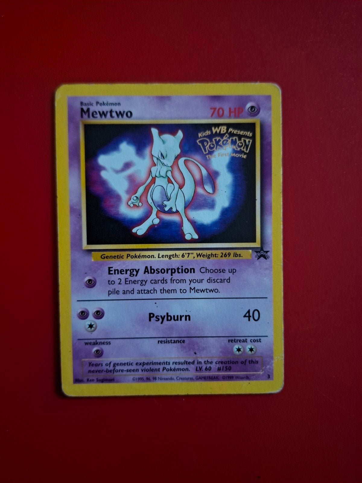 Mewtwo #3 Pokémon Promo Kaart - Kids WB Presents, Ophalen of Verzenden, Gebruikt, Losse kaart