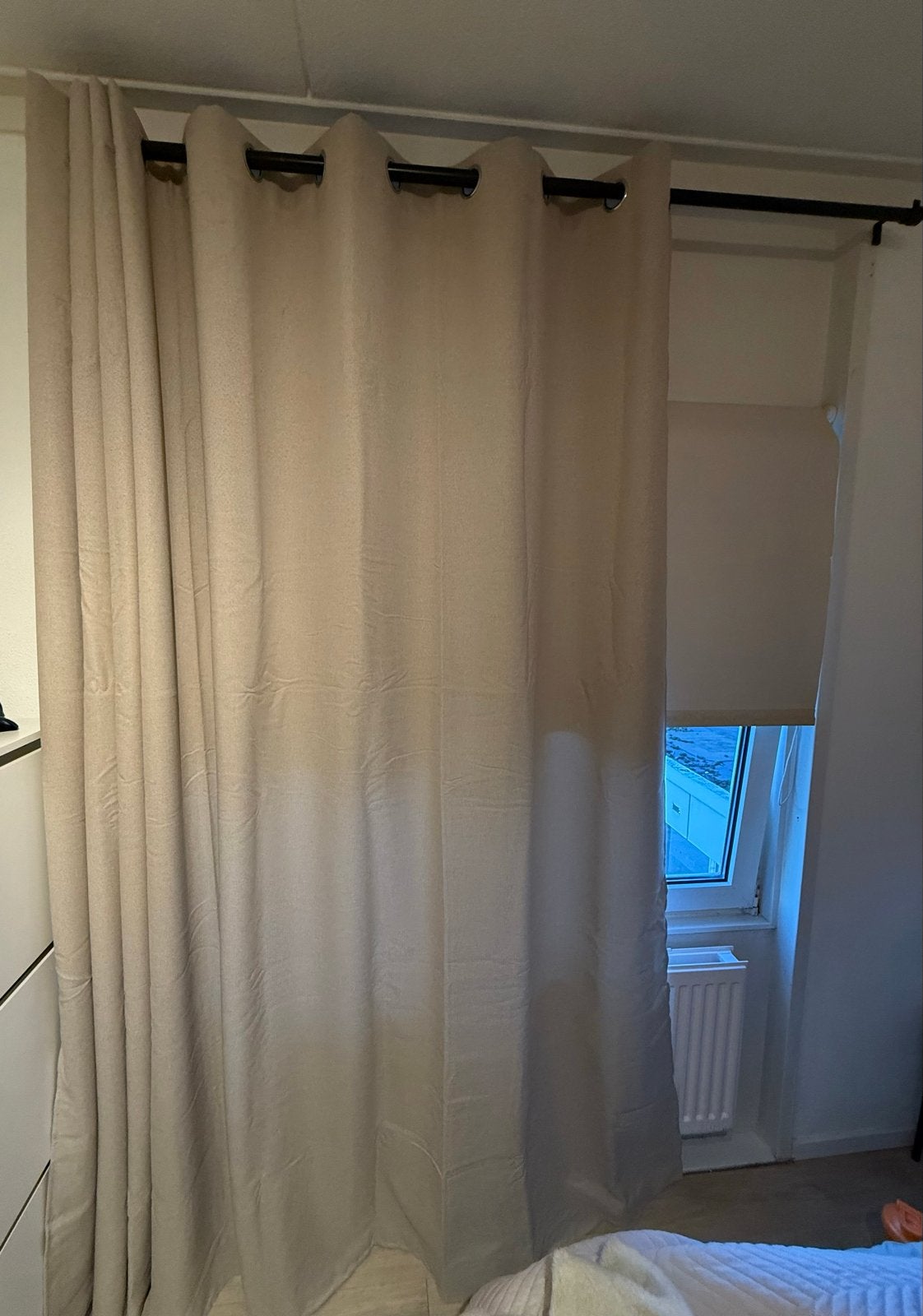 Gordijnen met linnen look en ringen, 300x250 cm, Ophalen, Met ringen, Beige, Zo goed als nieuw