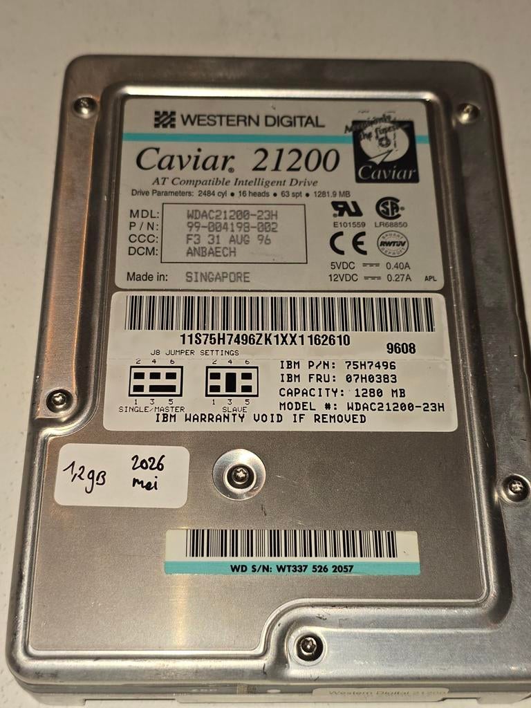 Western Digital Caviar 21200 HDD 1.2GB IDE, Computers en Software, Vintage Computers, Ophalen of Verzenden