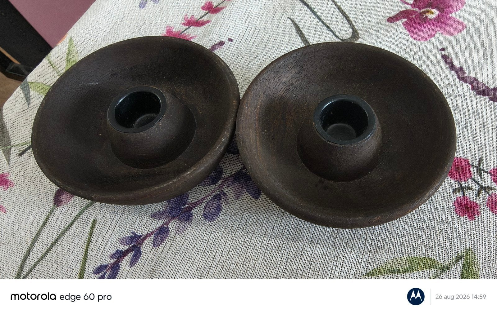 Set van 2 VT Wonen houten kandelaars - Zwart, Gebruikt, Ophalen of Verzenden, Kandelaar, Hout
