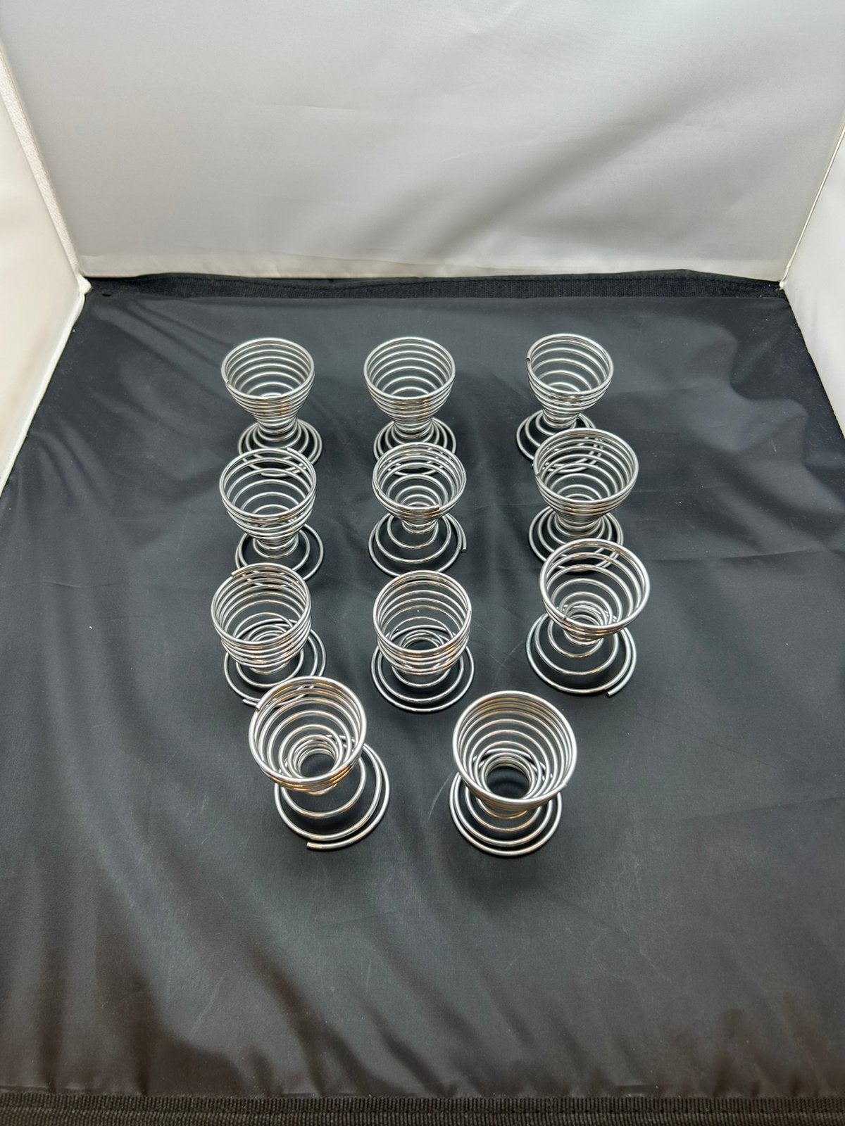 12 vintage Zilverkleurige spiraal eierdopjes, Ophalen, Overige typen, Vintage, Zo goed als nieuw