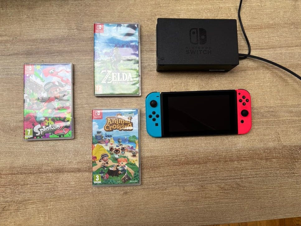 Nintendo Switch met games (Zelda, Splatoon 2, Animal Crossin, Met games, Verzenden, Met 2 controllers, Zo goed als nieuw