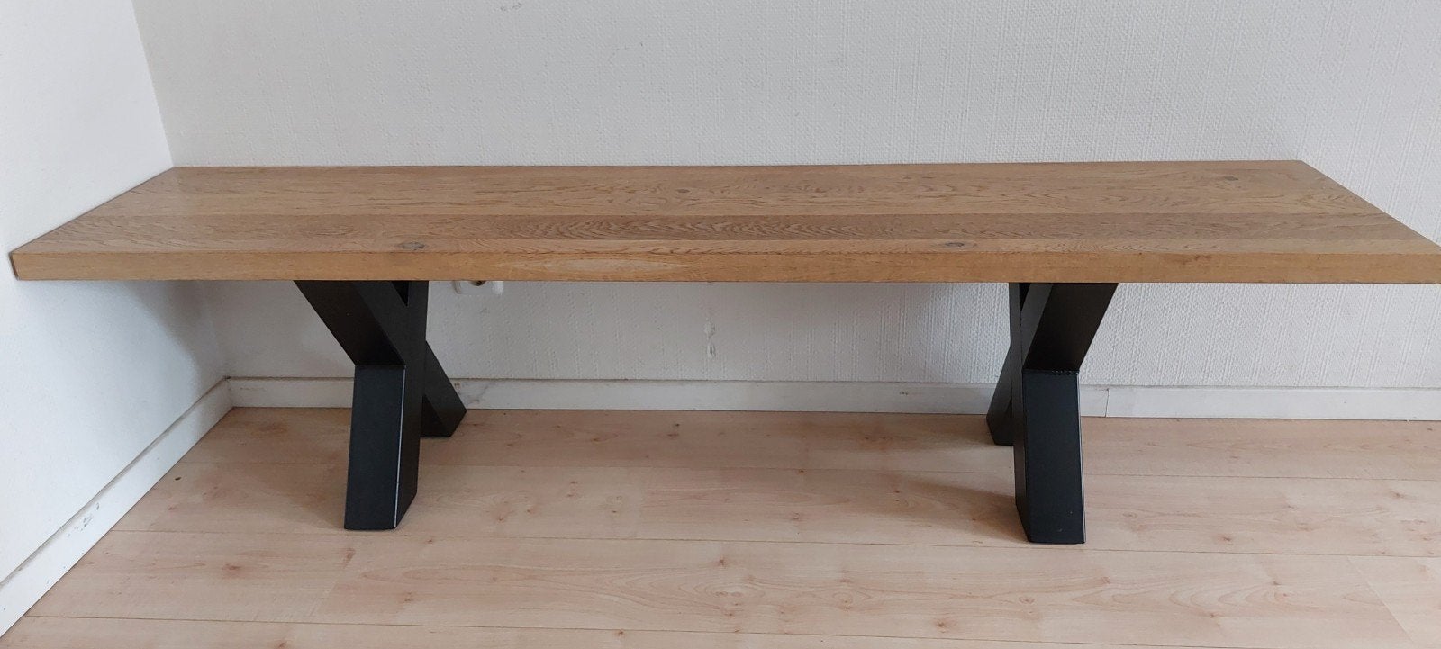 TEAB Eikenhouten bankje met metalen onderstel 180x40x45 cm, Huis en Inrichting, Tafels | Eettafels, Ophalen, Minder dan 50 cm