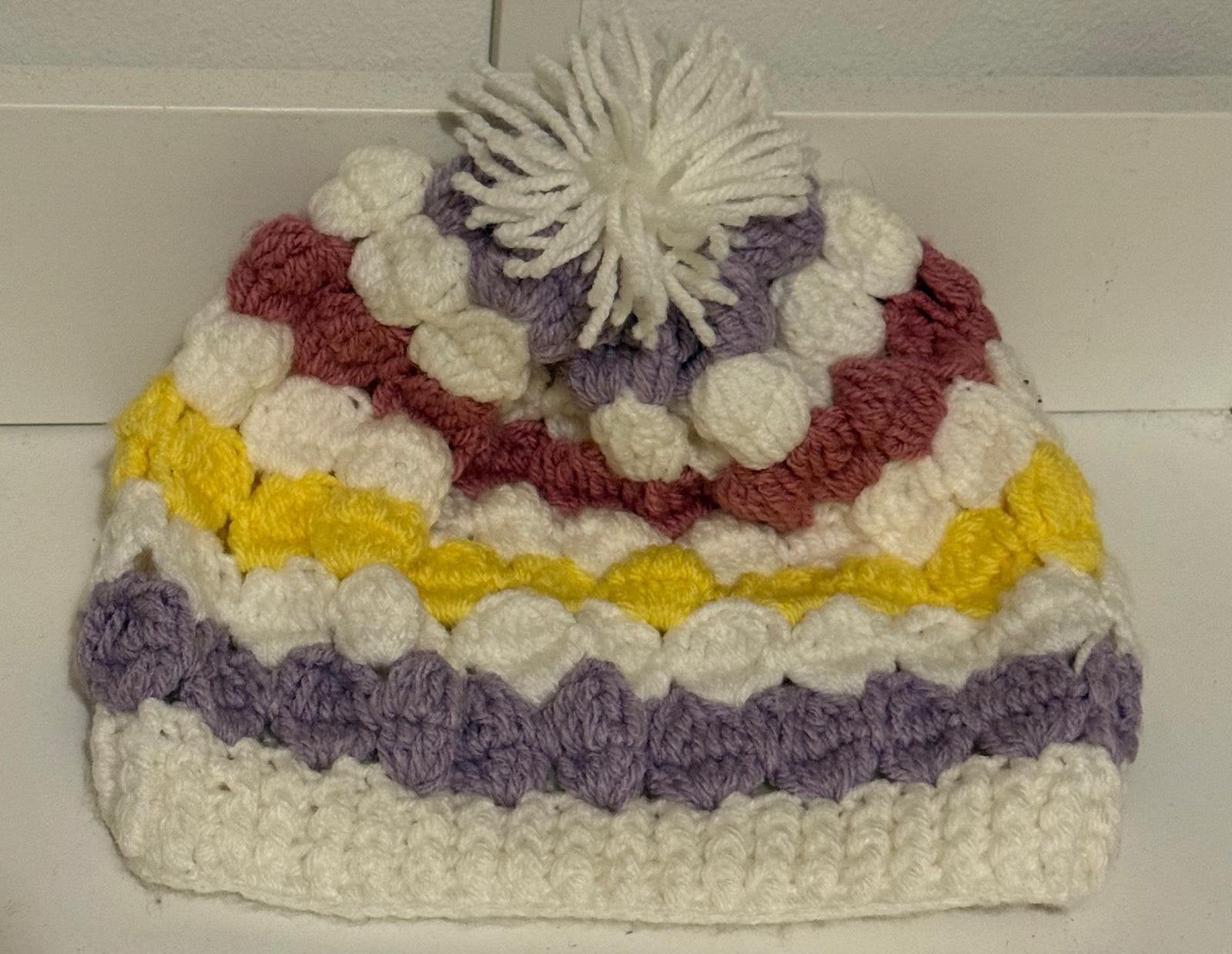 Gehaakte babymuts met pompon, diverse kleuren, Ophalen, Zo goed als nieuw, Jongen of Meisje, Muts