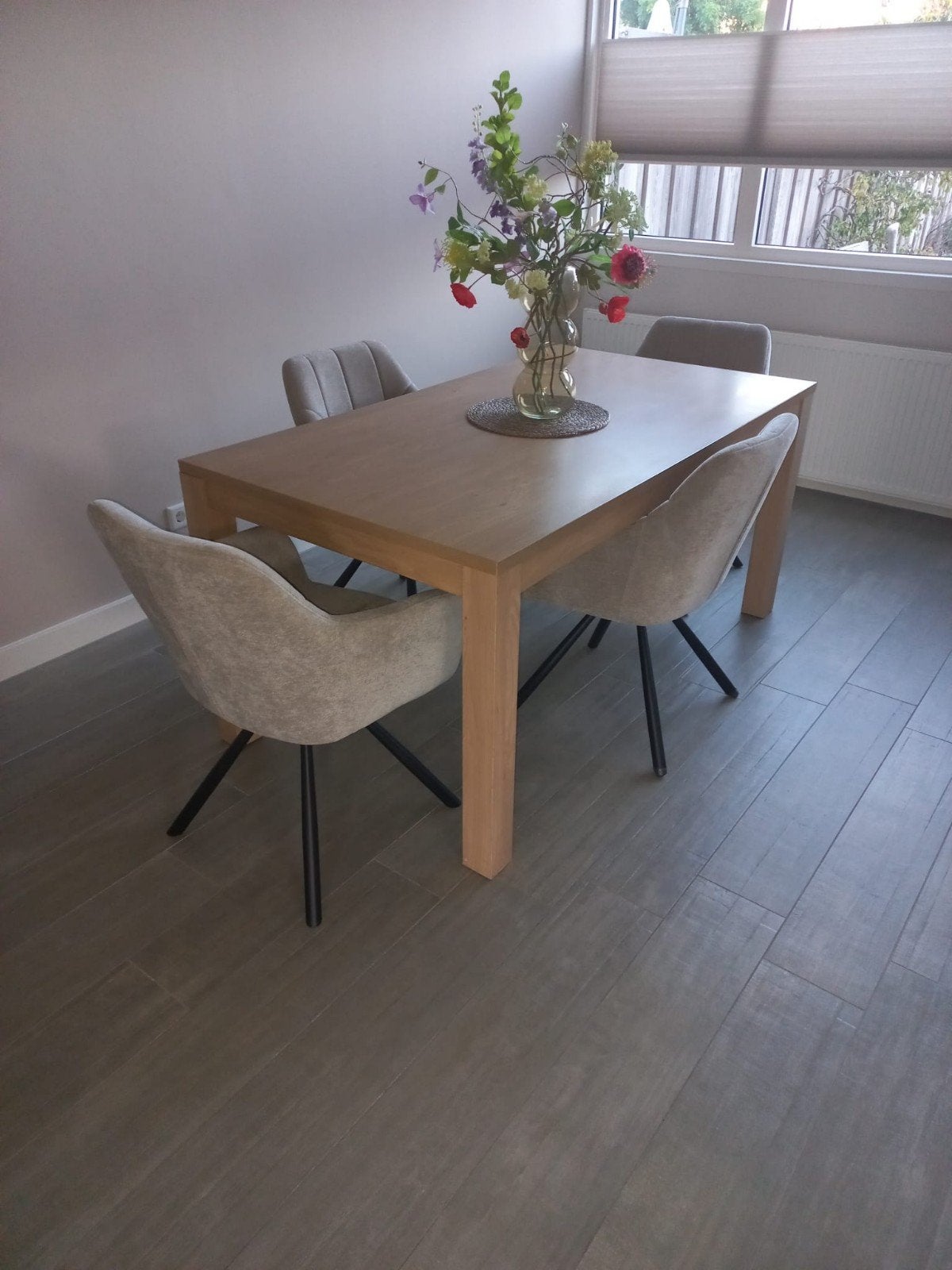 Eikenhouten eettafel 160x90x77 cm, Ophalen, Eikenhout, 50 tot 100 cm, 150 tot 200 cm