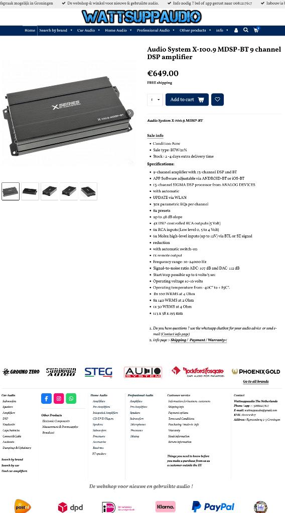 Audio System X-100.9 MDSP-BT 9 kanaals DSP versterker, Auto diversen, Autospeakers, Info@optimount.nl, Nieuw, Ophalen of Verzenden