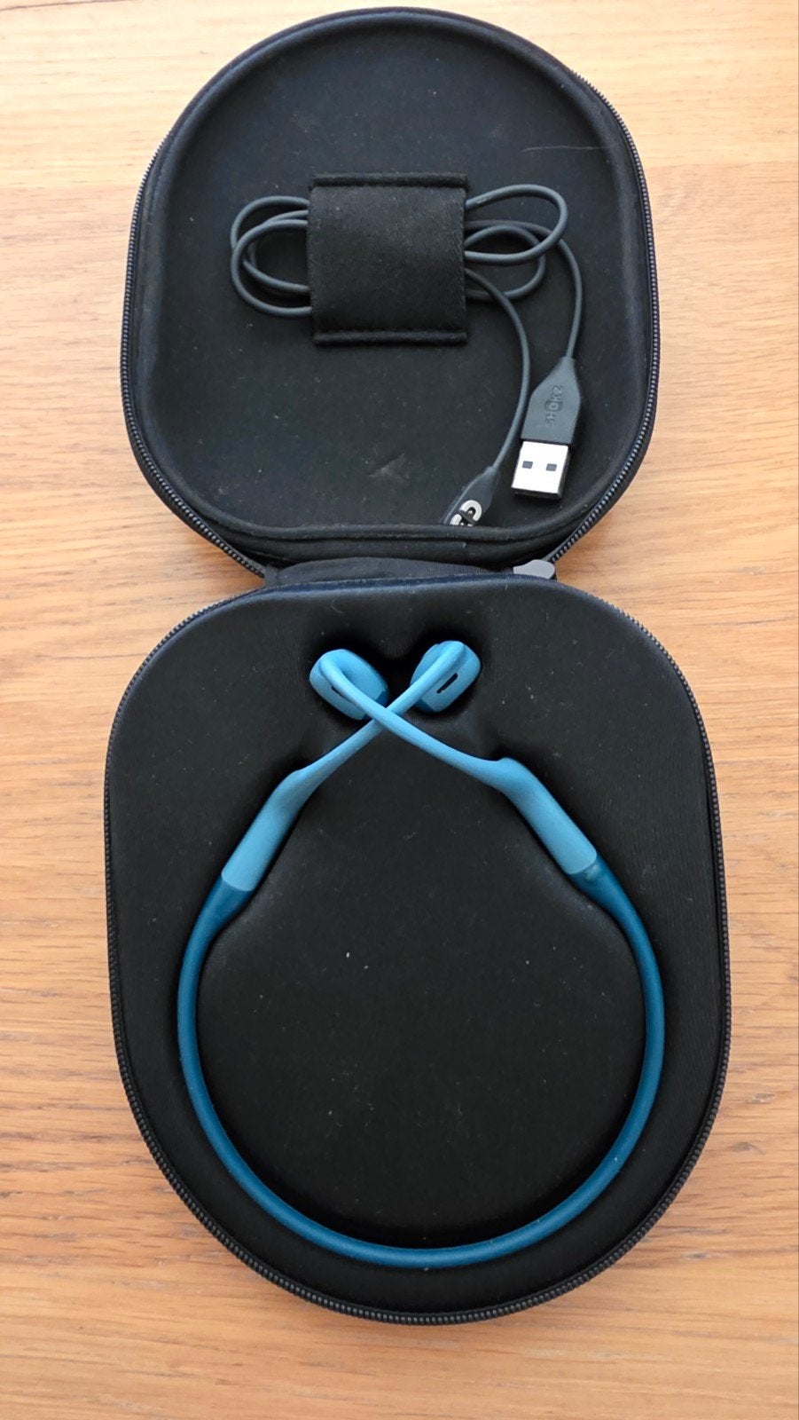 Shokz OpenRun Bone Conduction Koptelefoon - Blauw, Draadloos, Verzenden, Bone conduction, Zo goed als nieuw