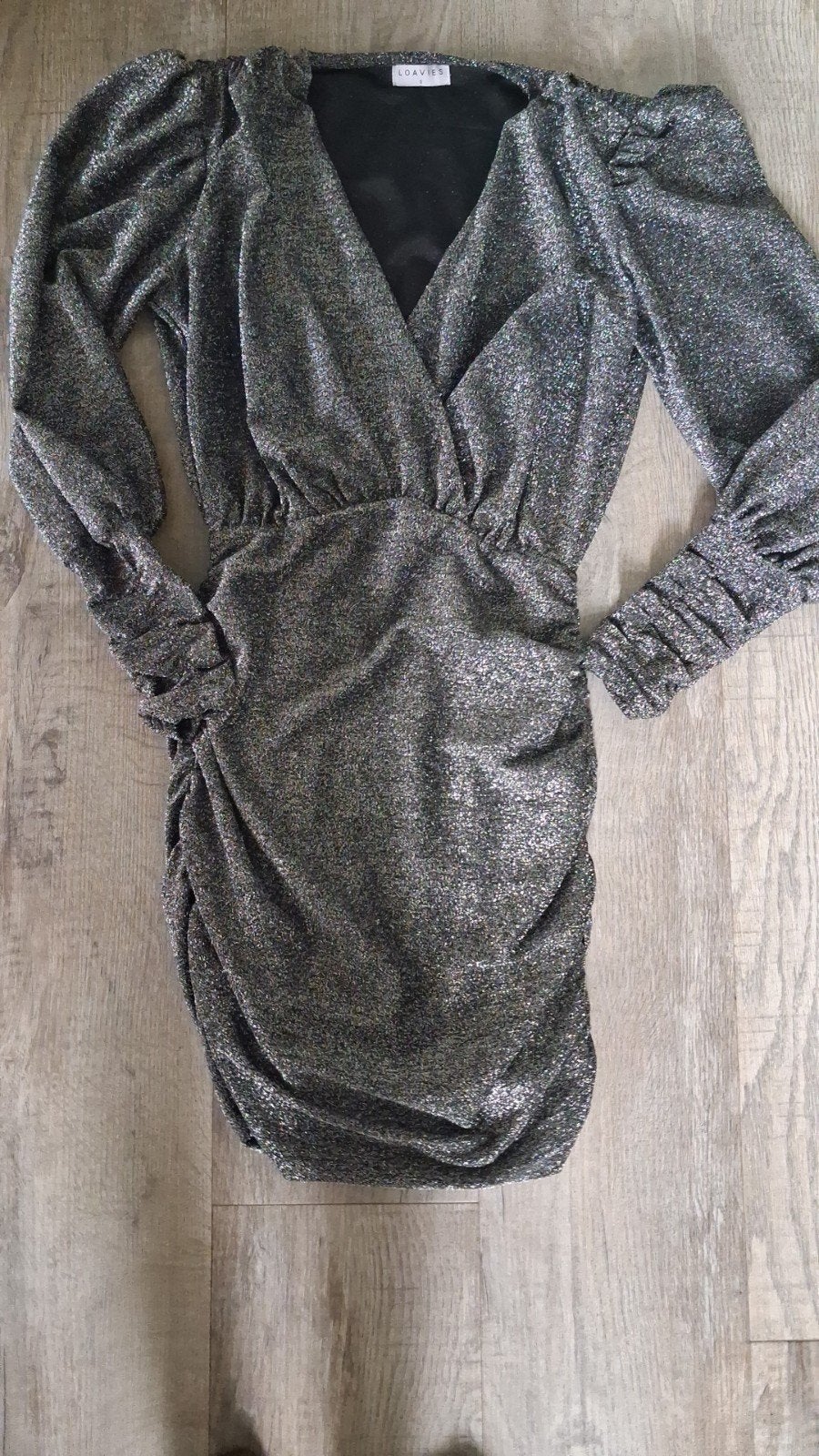 Loavies glitter jurk met pofmouwen, maat S, Loavies, Ophalen of Verzenden, Gedragen, Zilver