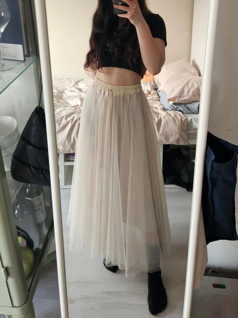Elegante Tule Maxi Rok - Beige/Crème (nieuw), Beige, Nieuw, Ophalen of Verzenden, Maat 36 (S)
