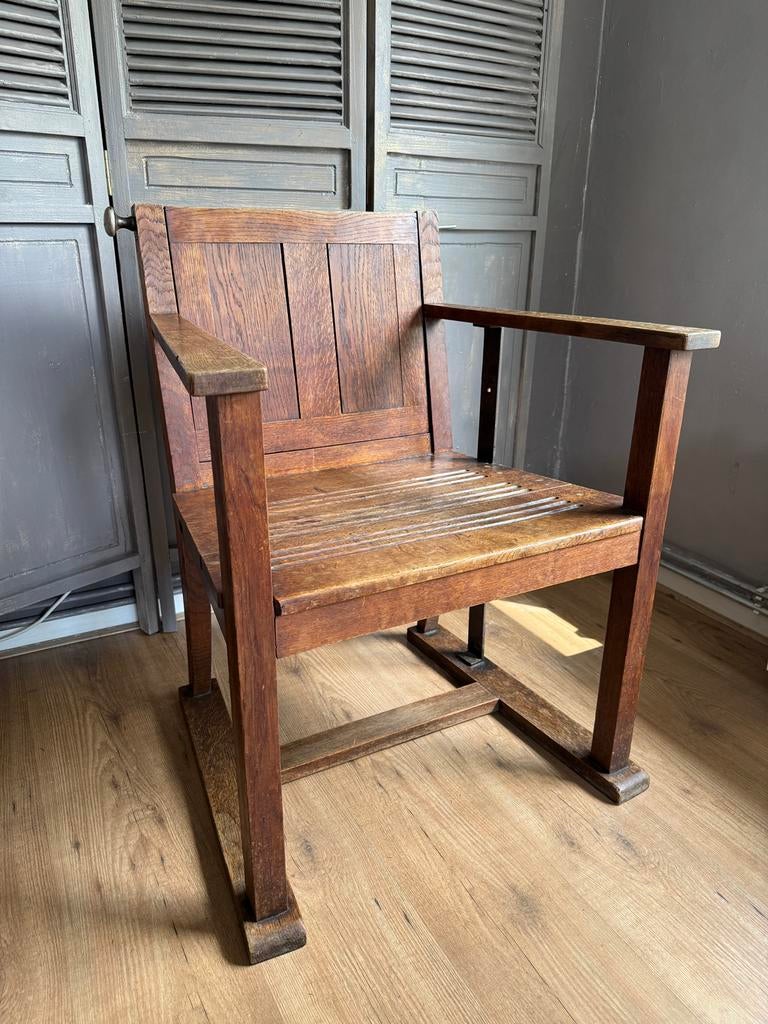 Unieke eikenhouten kappersstoel uit omstreeks 1920 ArtDeco, Ophalen