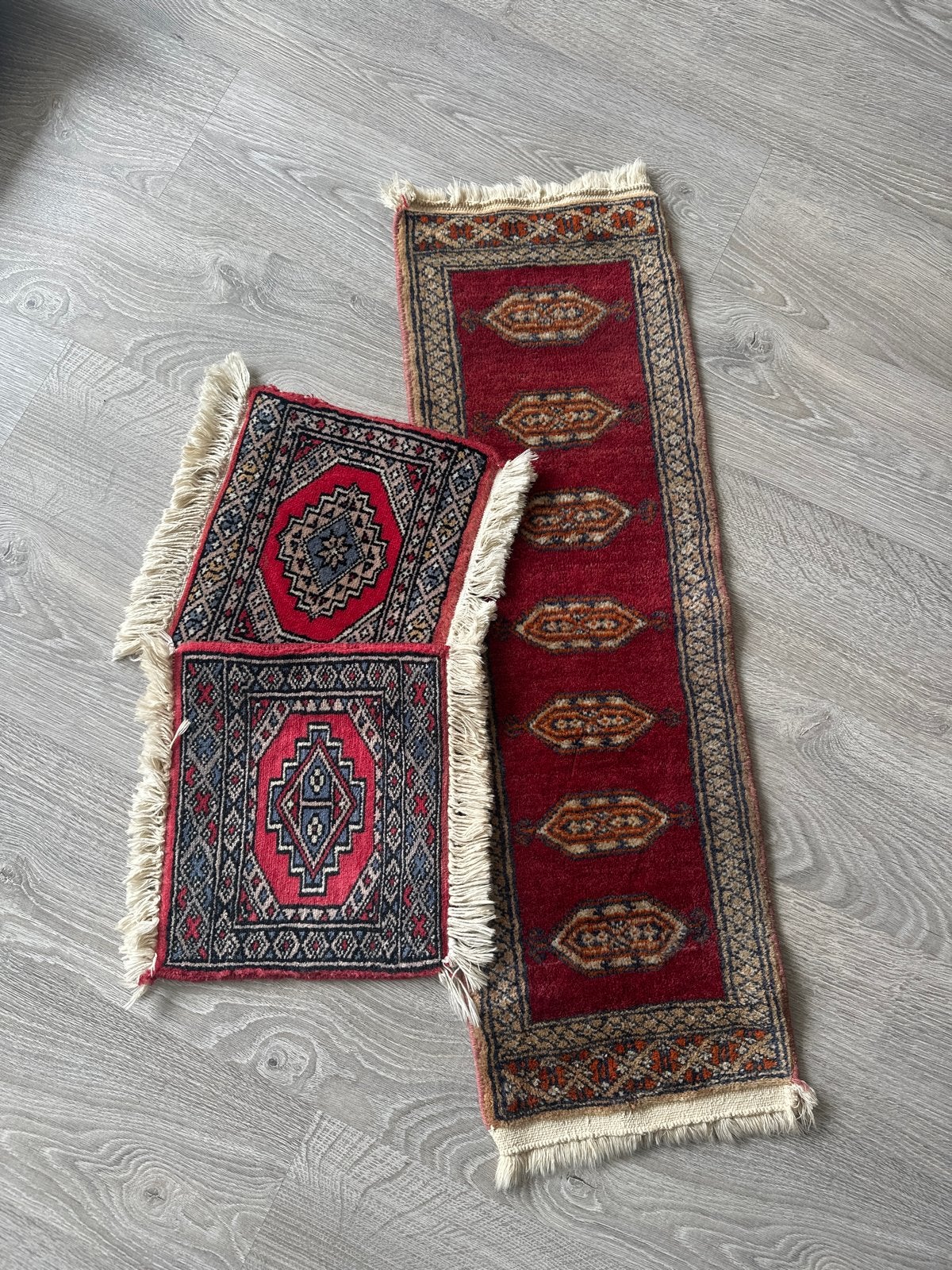 Set van 3 handgemaakte Perzische tapijten, rood, Huis en Inrichting, Stoffering | Tapijten en Kleden, Minder dan 50 cm, Gebruikt