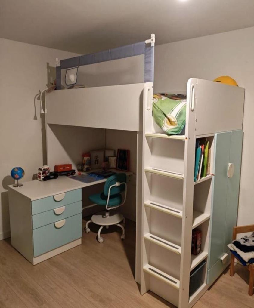 Hoogslaper Ikea smastad met bureau, kast en opbergruimte, Ophalen, 85 tot 100 cm, Zo goed als nieuw, Hoogslaper of Stapelbed