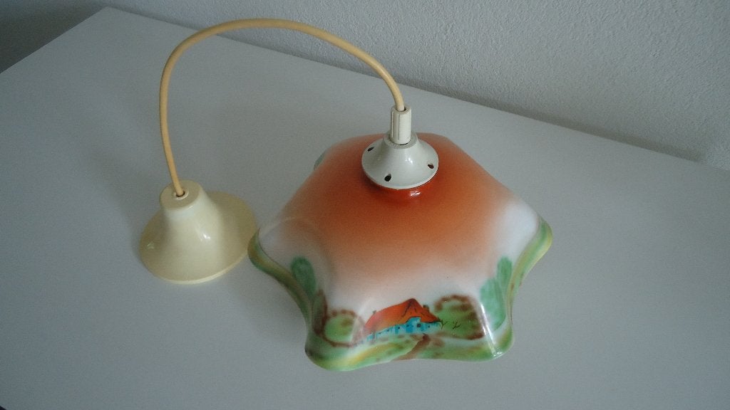 hanglamp vintage opaline art deco, Huis en Inrichting, Lampen | Hanglampen, Ophalen of Verzenden, Zo goed als nieuw, Glas