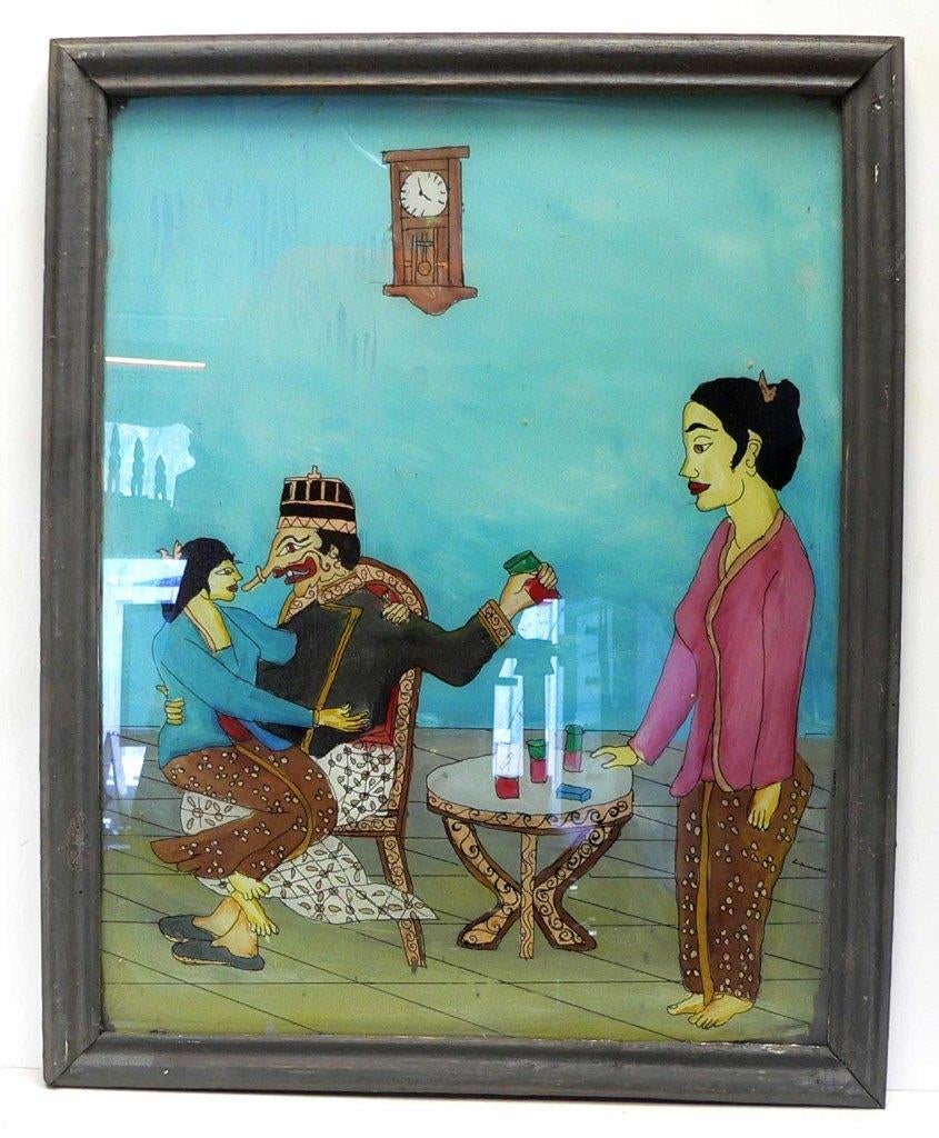 OPRUIMING schilderij Indie SC4 Kunst Indonesie Glas Java art, Antiek en Kunst, Ophalen of Verzenden