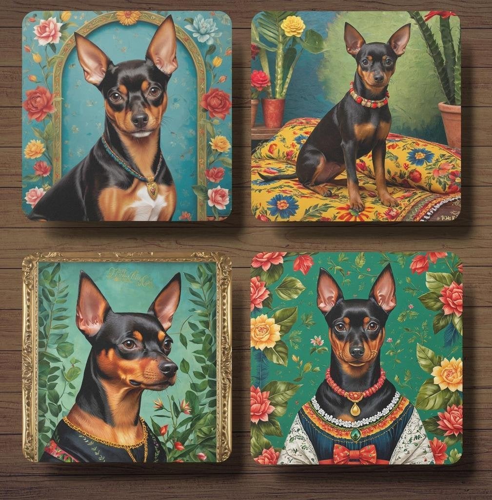 Dwergpincher Frida Kahlo onderzetters met houder, Ophalen of Verzenden, Nieuw