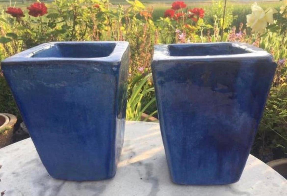 Vintage blauwe geglazuurde potten weerbestendig, Tuin en Terras, Bloempotten, Ophalen, Zo goed als nieuw, Balkon, Terracotta