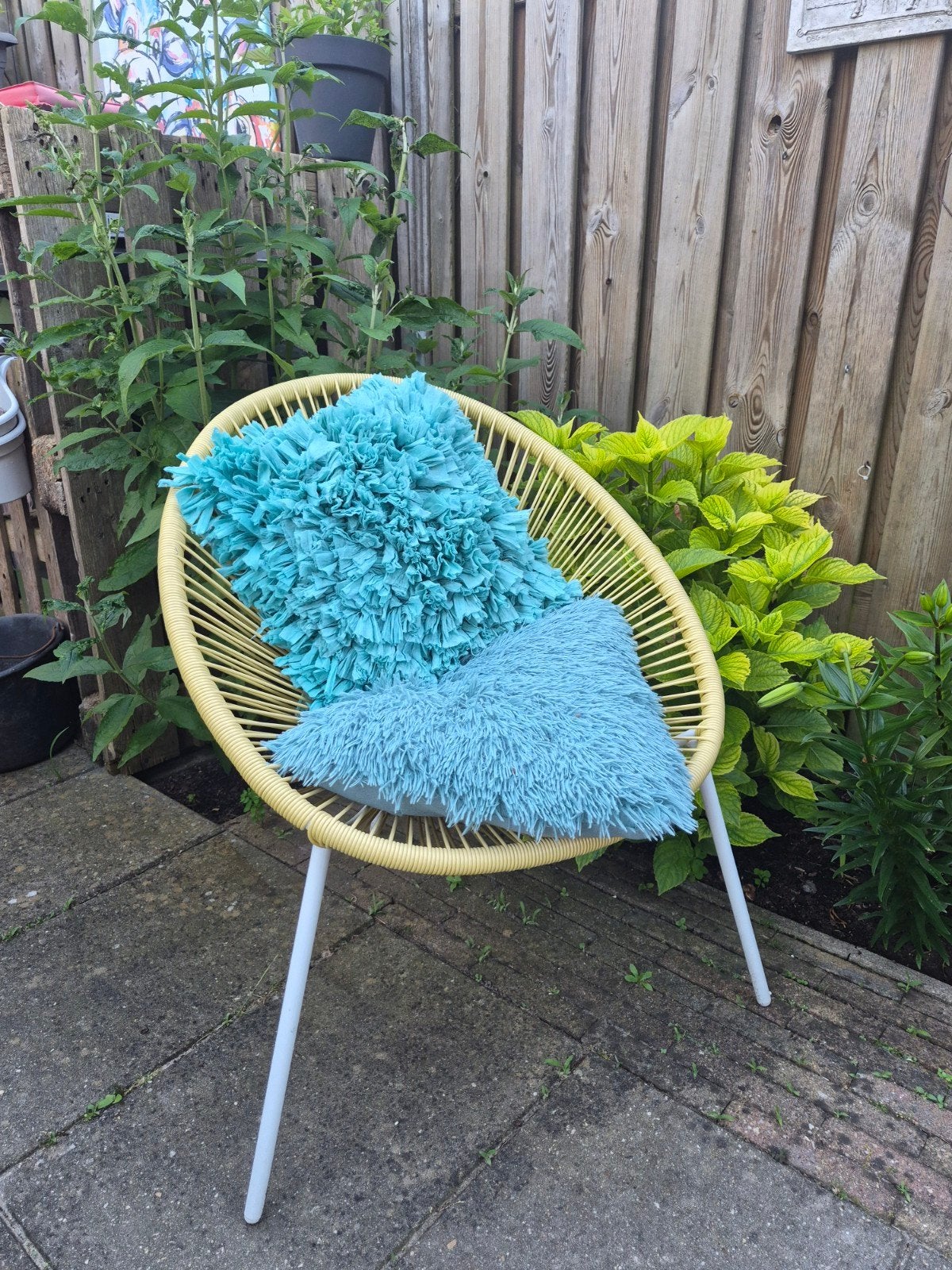 Leuke gele stoel met kussens, Ophalen, Gebruikt, Overige kleuren, Metaal