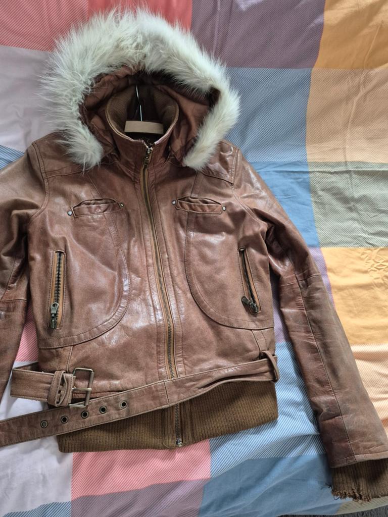 Leren jas M, Kleding | Dames, Ophalen of Verzenden, Zo goed als nieuw, Maat 42/44 (L), Bruin