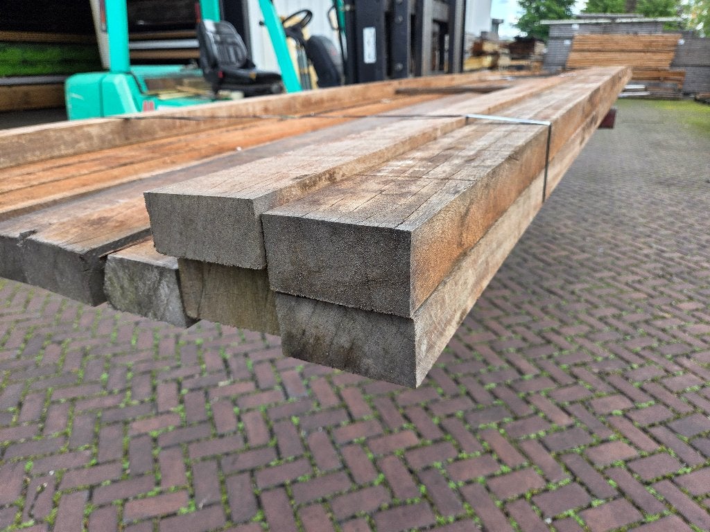 12 Hardhouten Balken 5x10 cm / 6.45 meter lang - nr: HB75, Tuin en Terras, Ophalen, Nieuw, Hardhout, 250 cm of meer