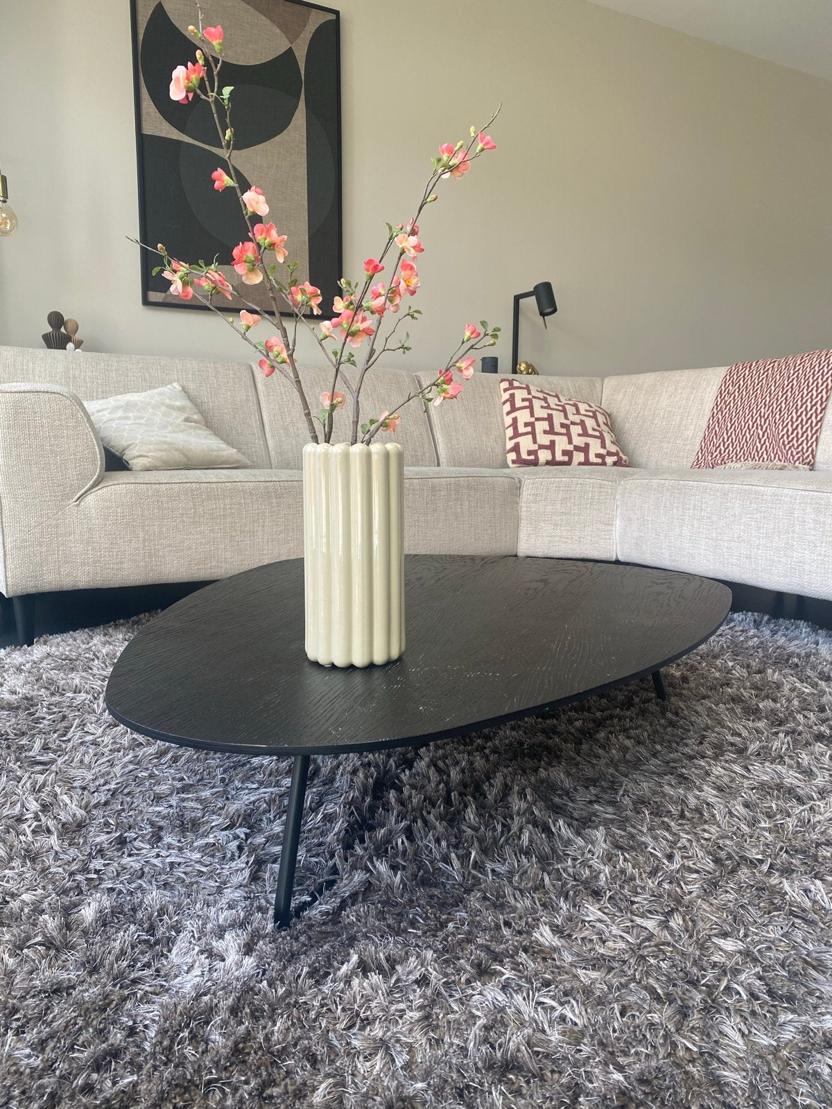 Salontafel Eleonora Moos - Zwart Hout - 95x130x28cm, Ophalen, 100 tot 150 cm, 50 tot 100 cm, Zo goed als nieuw