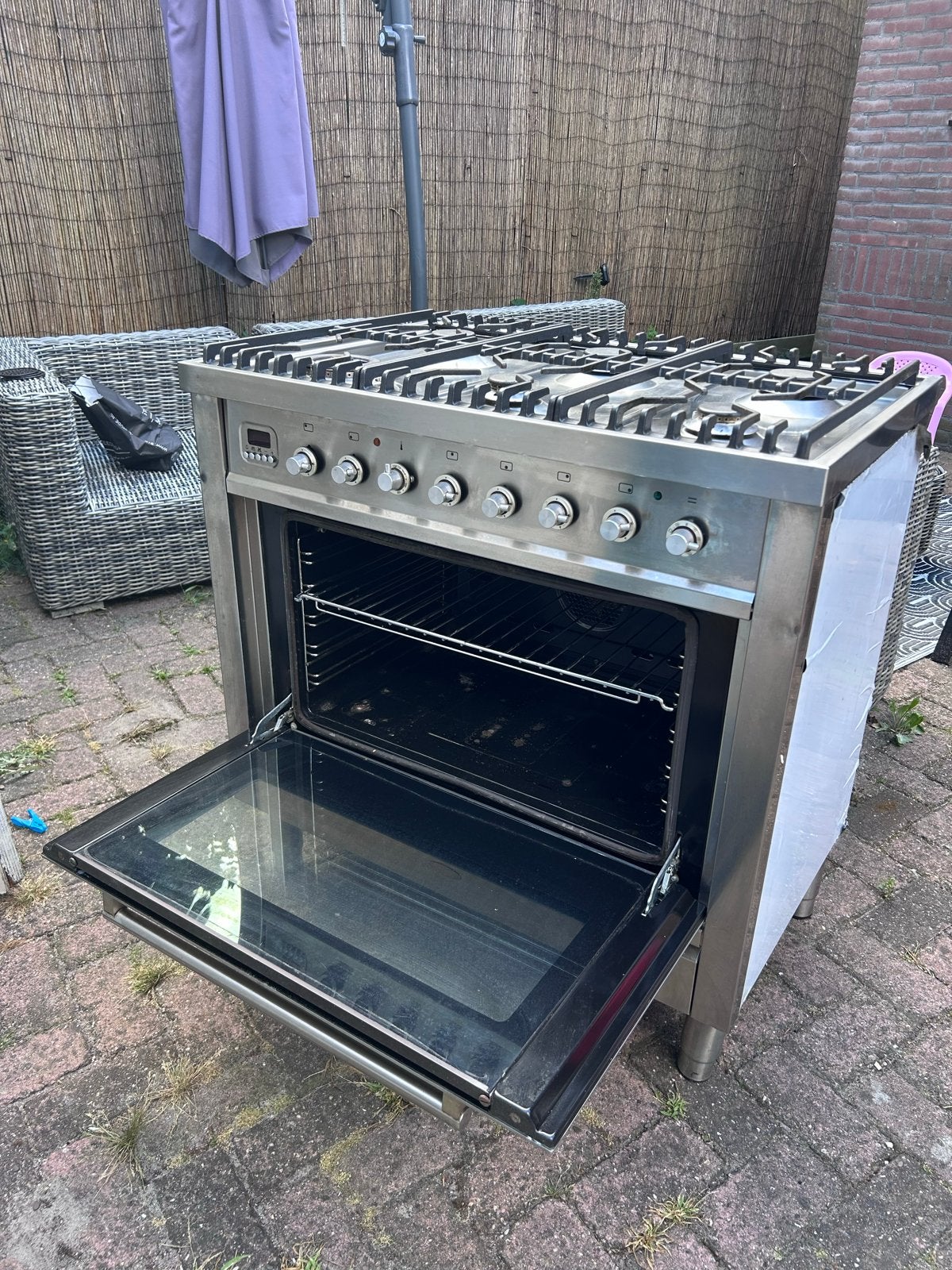 Boretti Fornuis met Oven - RVS, 6 Pits Gasfornuis, Ophalen, Gebruikt, 60 cm of meer, Gas