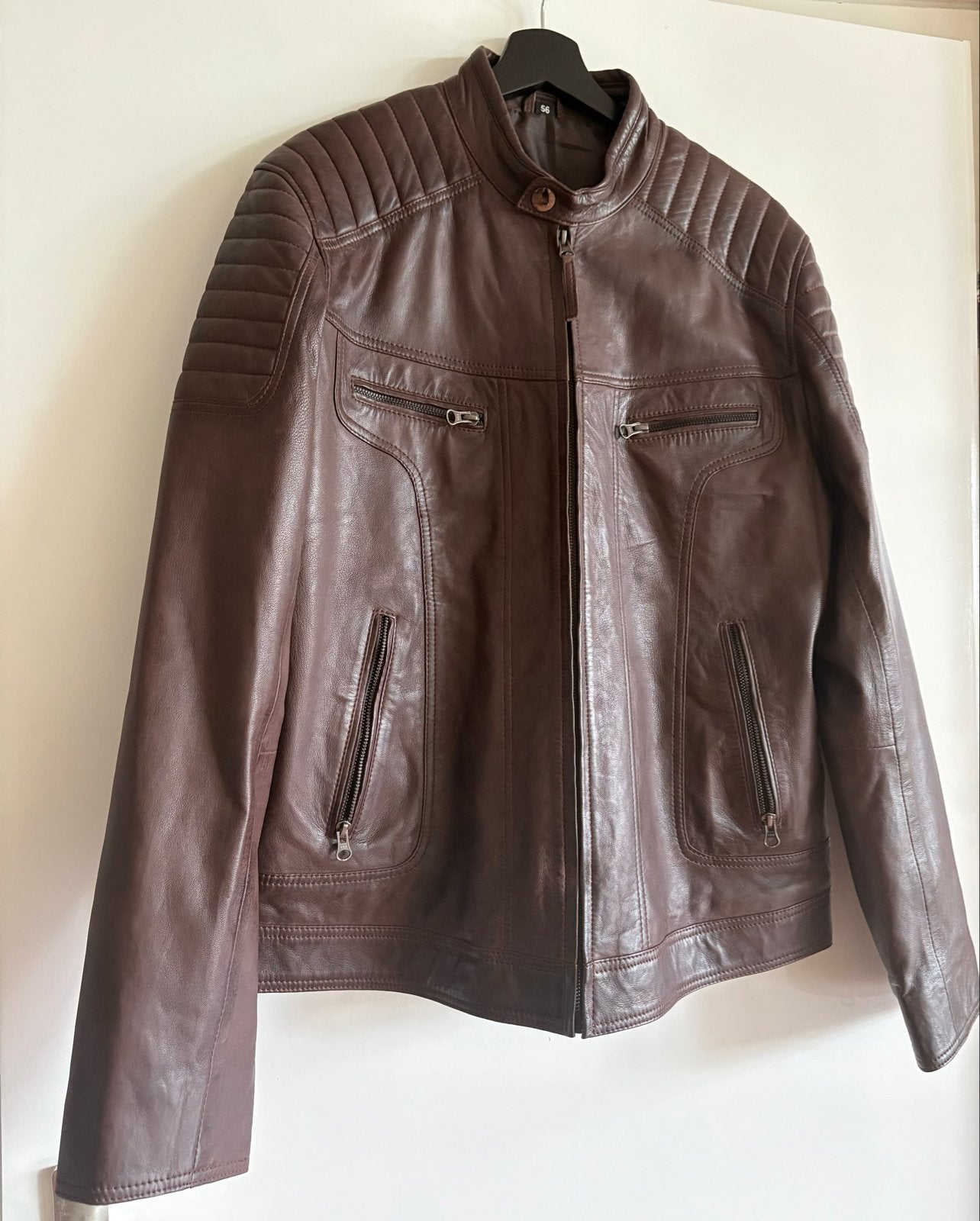Carlo Sacchi Leren Jas - Bruin, Maat 56, Kleding | Heren, Jassen | Zomer, Ophalen of Verzenden, Zo goed als nieuw, Maat 56/58 (XL)