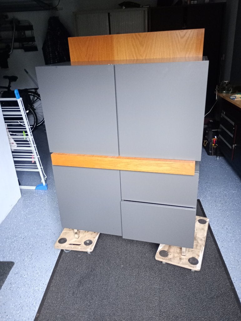 Wandkast antraciet met licht eiken, Ophalen, Overige materialen, Gebruikt, Met lade(s)