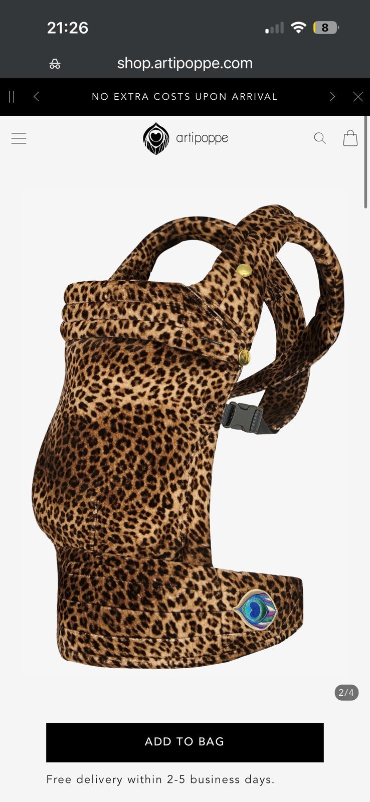 Artipoppe Leopard Velvet - NIEUWSTAAT, Kinderen en Baby's, Babydragers en Draagdoeken, Overige merken, Nieuw, Ophalen of Verzenden