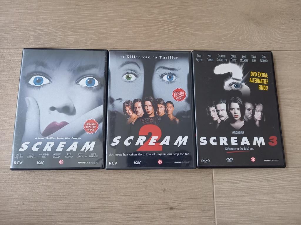 Scream trilogie origineel. Neve Campbell, Vanaf 16 jaar, Ophalen of Verzenden, Zo goed als nieuw, Slasher