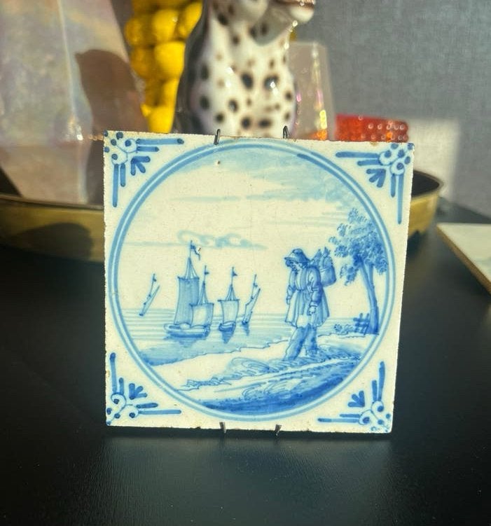 Oude antieke keramische tegel, Ophalen of Verzenden