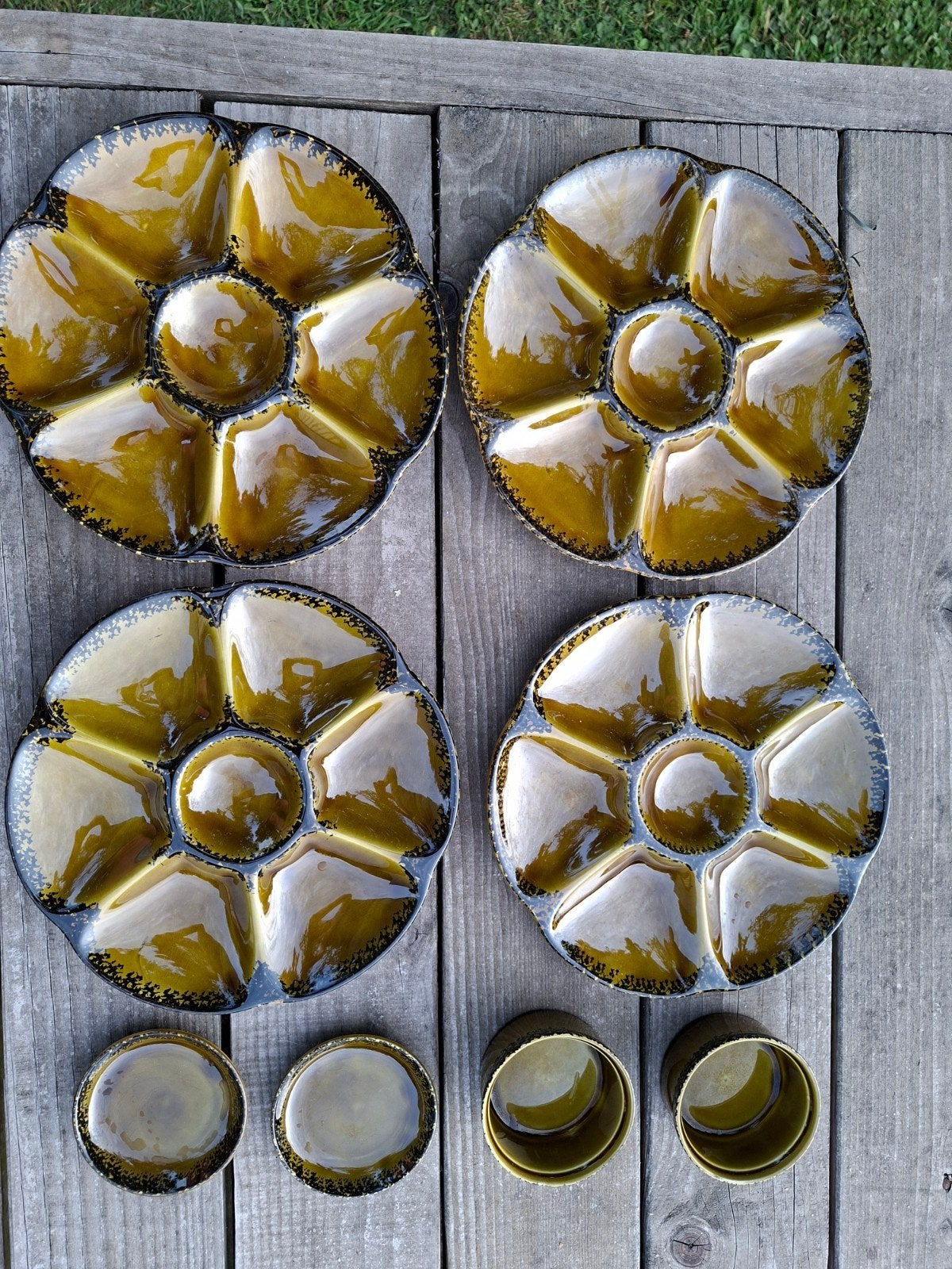 Set van 4 Gien France oesterborden met sauskommen, Ophalen of Verzenden