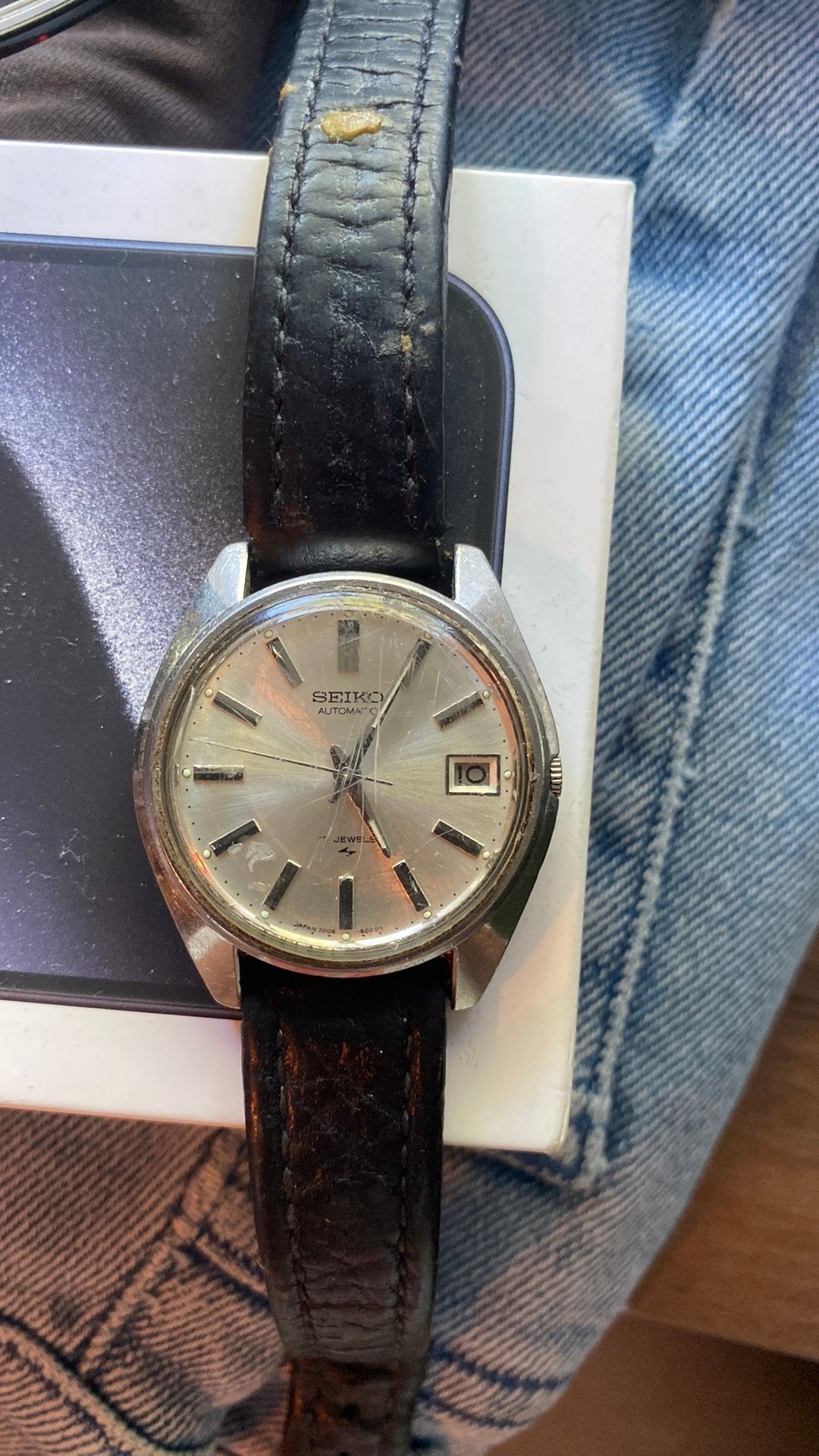 Seiko Automatic 7005-8000 17 Jewels Horloge vintage, Seiko, Staal, Met bandje, Polshorloge